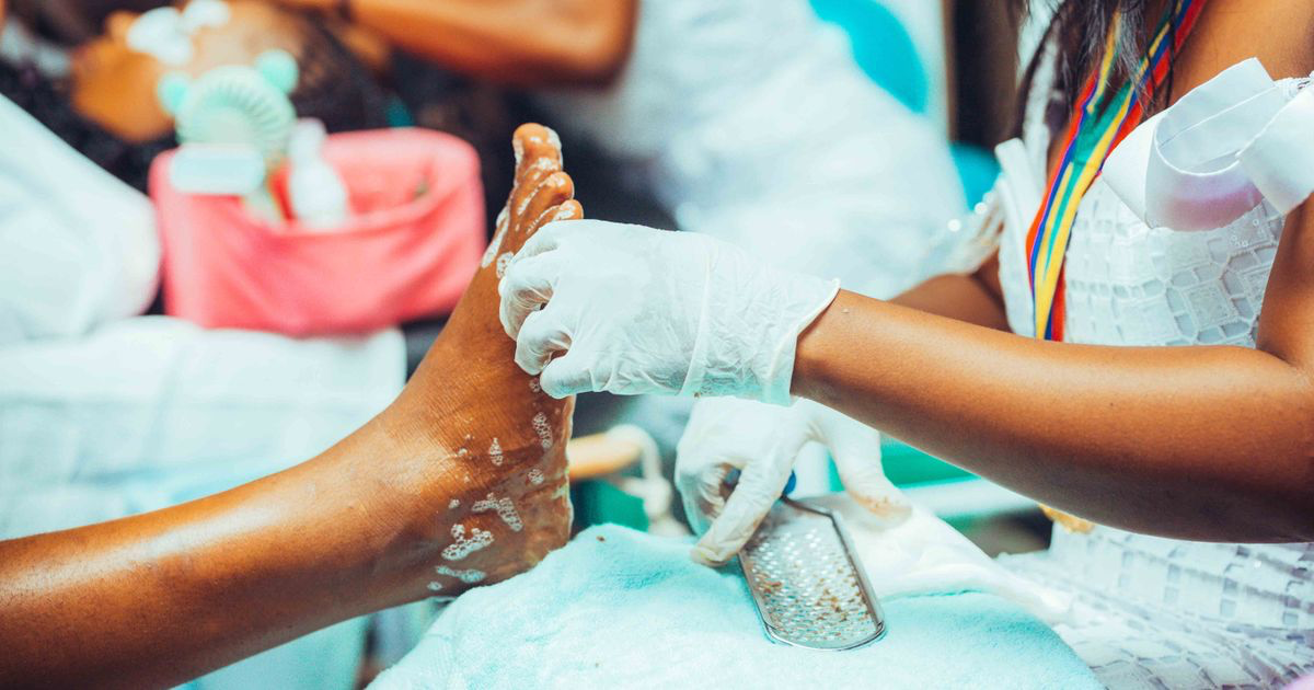 Close-up of a pedicure treatment in a salon, the kind of photo to edit on a phone afterwards